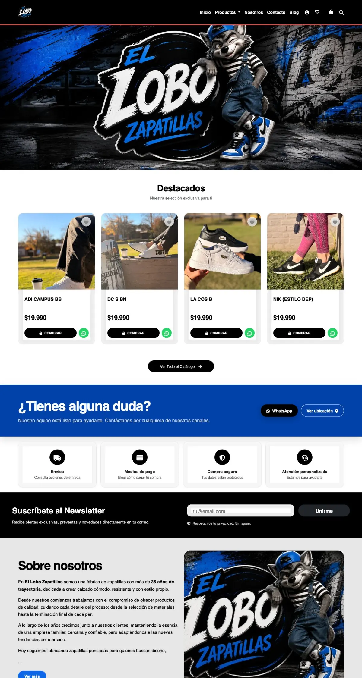 Página de inicio de la tienda online de El Lobo Zapatillas